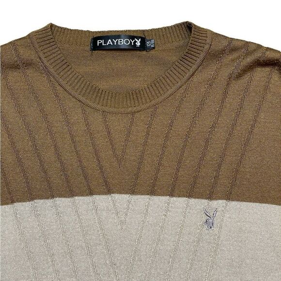 PLAYBOY Color Block Sweater Black Brown Size XL - Picture 3 of 6